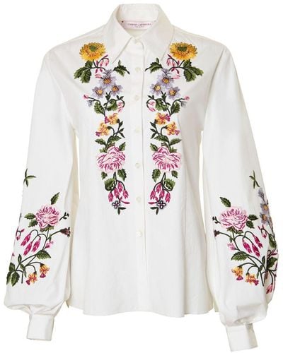 Carolina Herrera Floral-embroidered Cotton Shirt - White