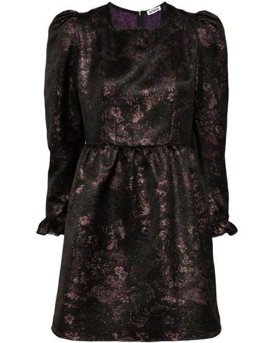 BATSHEVA Floral-jacquard Square-neck Dress - Black
