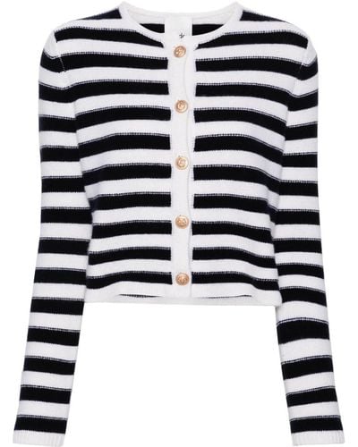 Allude Striped Buttoned Cardigan - Blue