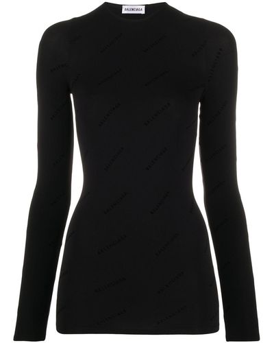 Balenciaga T-shirt manches longues à logo imprimé - Noir