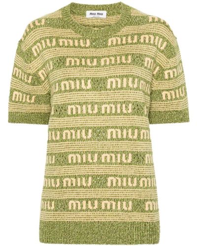 Miu Miu Logo-intarsia Striped Jumper - Yellow