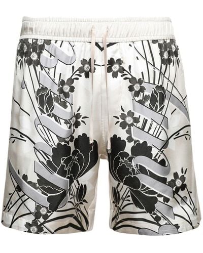 Amiri Floral-print Silk Shorts - Gray