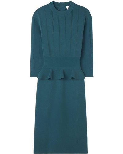 St. John Peplum-waist Midi Knitted Dress - Blue