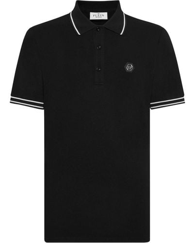Philipp Plein Logo-appliqué Cotton Polo Shirt - Black