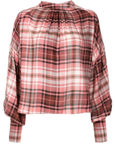 Olympiah Geruite Blouse - Roze