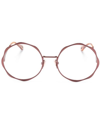 Chloé Runde Brille mit Logo-Gravur - Braun