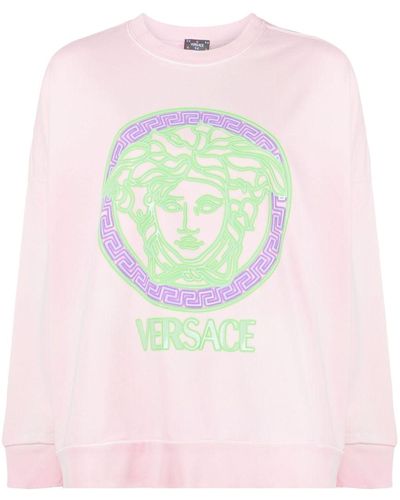 Versace Medusa Logo-appliqué Cotton Sweatshirt - Pink