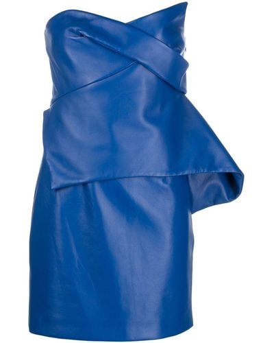 Genny Draped-asymmetric Leather Mini-dress - Blue
