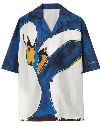Burberry Overhemd Met Zwaanprint - Blauw
