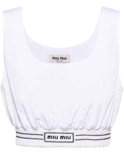 Miu Miu Top corto con logo bordado - Blanco