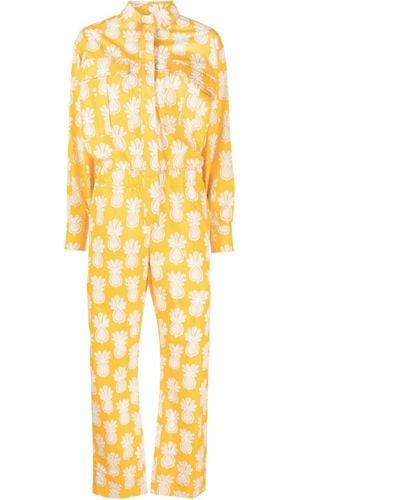 La DoubleJ Aviator Pineapple-print Cotton Jumpsuit - Yellow