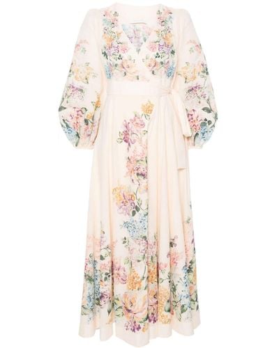 Zimmermann Halliday Floral Midi Wrap Dress - Natural