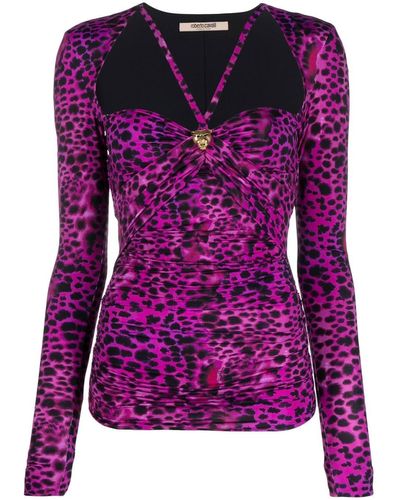 Roberto Cavalli Leopard-print Cut-out Top - Purple