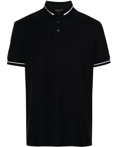 Emporio Armani Contrasting-trim Cotton Polo Shirt - Black