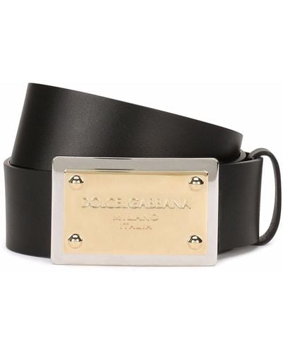 Dolce & Gabbana Lux leather belt with branded buckle - Negro