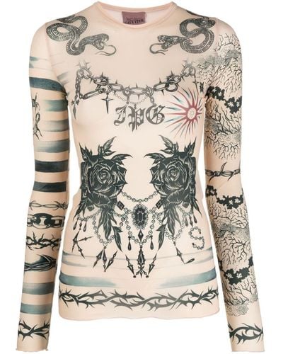 Jean Paul Gaultier Top translúcido con tatuaje estampado de x KNWLS - Neutro