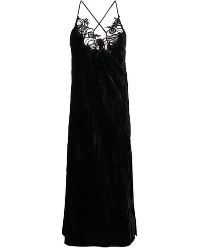 ERMANNO FIRENZE Pleated Velvet Slip Dress - Black