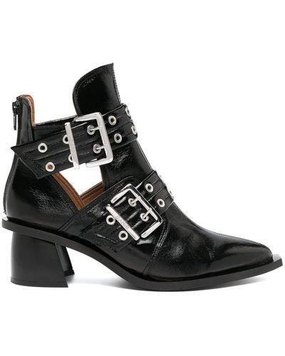 Ganni Double-buckle Cut-out Ankle Boots - Black