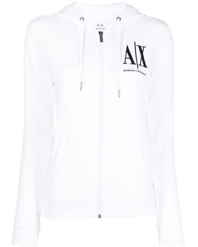 Armani Exchange Logo-print Zipped Hoodie - White