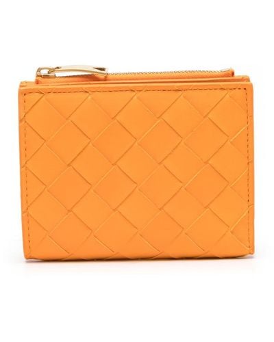 Bottega Veneta イントレチャート 二つ折り財布 - オレンジ