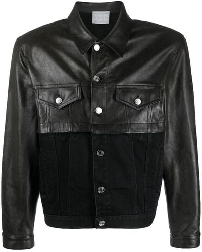 VTMNTS Contrasting Leather-block Denim Jacket - Black