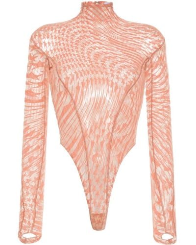 Mugler Star-print Mesh Bodysuit - Pink