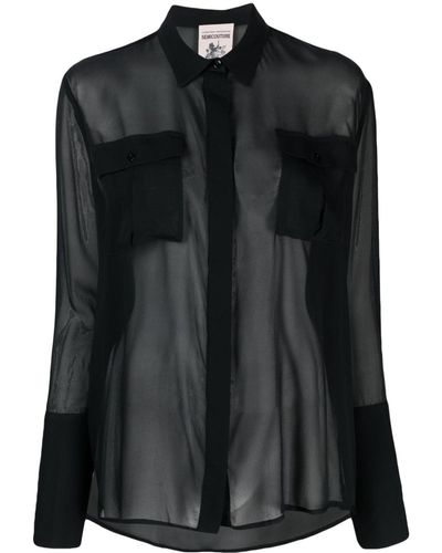 Semicouture Semi-sheer Long-sleeve Shirt - Black