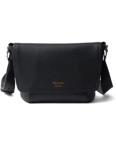 Prada Logo-print Leather Shoulder Bag - Black