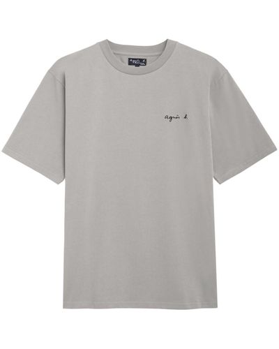agnès b. Logo-embroidered Cotton T-shirt - Grey