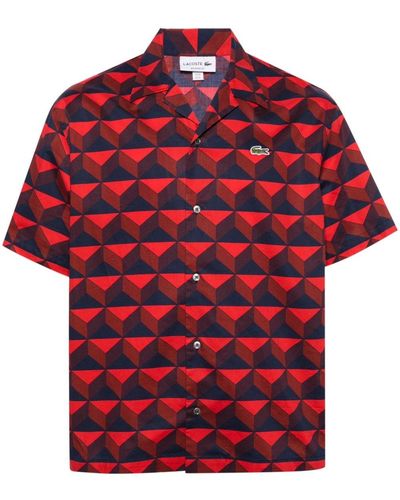Lacoste Logo-patch Geometric-print Shirt - Red