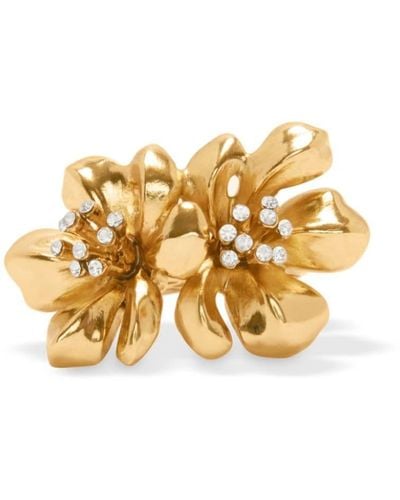Oscar de la Renta Twin Flower Crystal-embellished Ring - Metallic