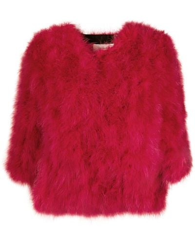 Yves Salomon Single-breasted Feather Jacket - Red