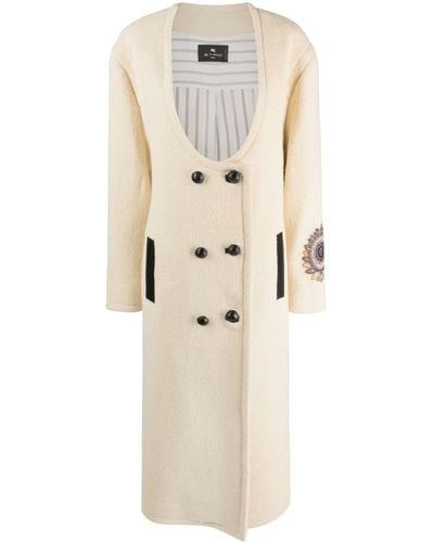 Etro Floral-embroidered Long Coat - Natural
