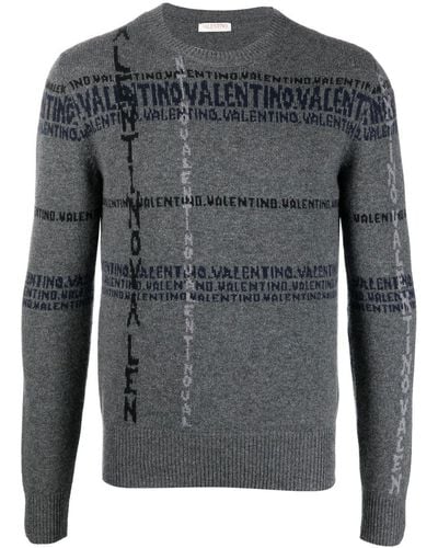 Valentino Garavani Intarsia-knit Logo Cashmere Sweater - Gray