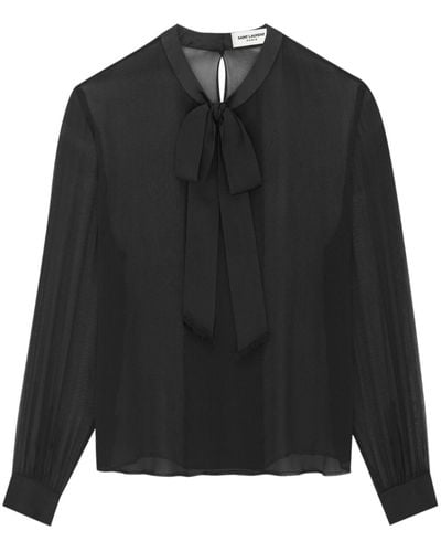 Saint Laurent Pussy Bow-collar Silk Blouse - Black