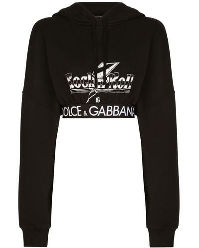 Dolce & Gabbana Logo-print Cropped Cotton Hoodie - Black