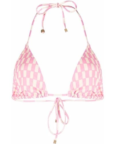 Nanushka Check Halterneck Bikini Top - Pink