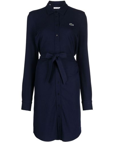 Lacoste Logo-embroidered Belted Shirtdress - Blue