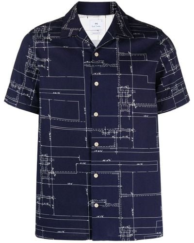 PS by Paul Smith Graphic-print Camp-collar Shirt - Blue