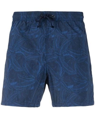 Canali Feather-print Swim Shorts - Blue