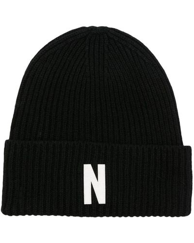 Norse Projects Logo-patch Ribbed Wool Beanie - Black