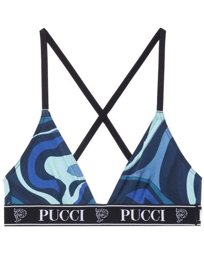 Emilio Pucci Logo-print Cotton Bra (set Of Three) - Blue