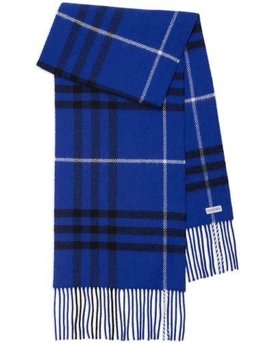 Burberry Karierter Schal mit Fransen - Blau