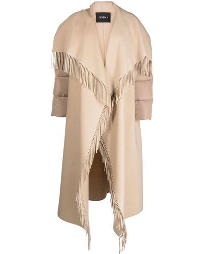 Goen.J Quilted Down Fringed Coat - Natural