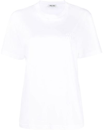 Miu Miu T-Shirt mit Logo-Stickerei - Weiß