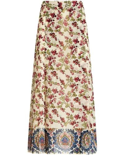 Etro Berry-print Silk Midi Skirt - Natural