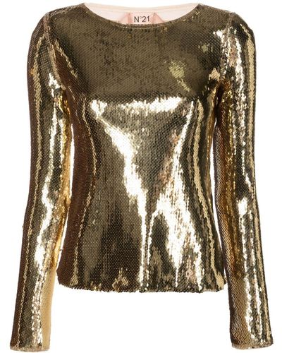 N°21 Sequin-embellished Long-sleeve Top - Metallic