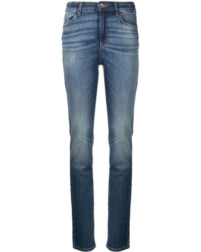 Emporio Armani Logo Print Straight-leg Skinny Jeans - Blue