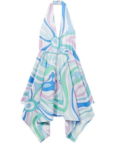 Emilio Pucci Katoenen Mini-jurk Met Marmo Print - Blauw