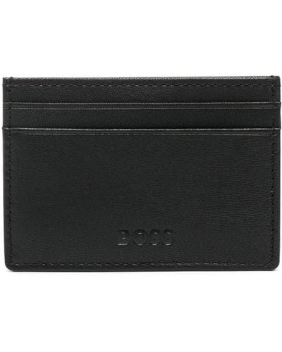 BOSS Logo-deed Leather Card Holder - Black